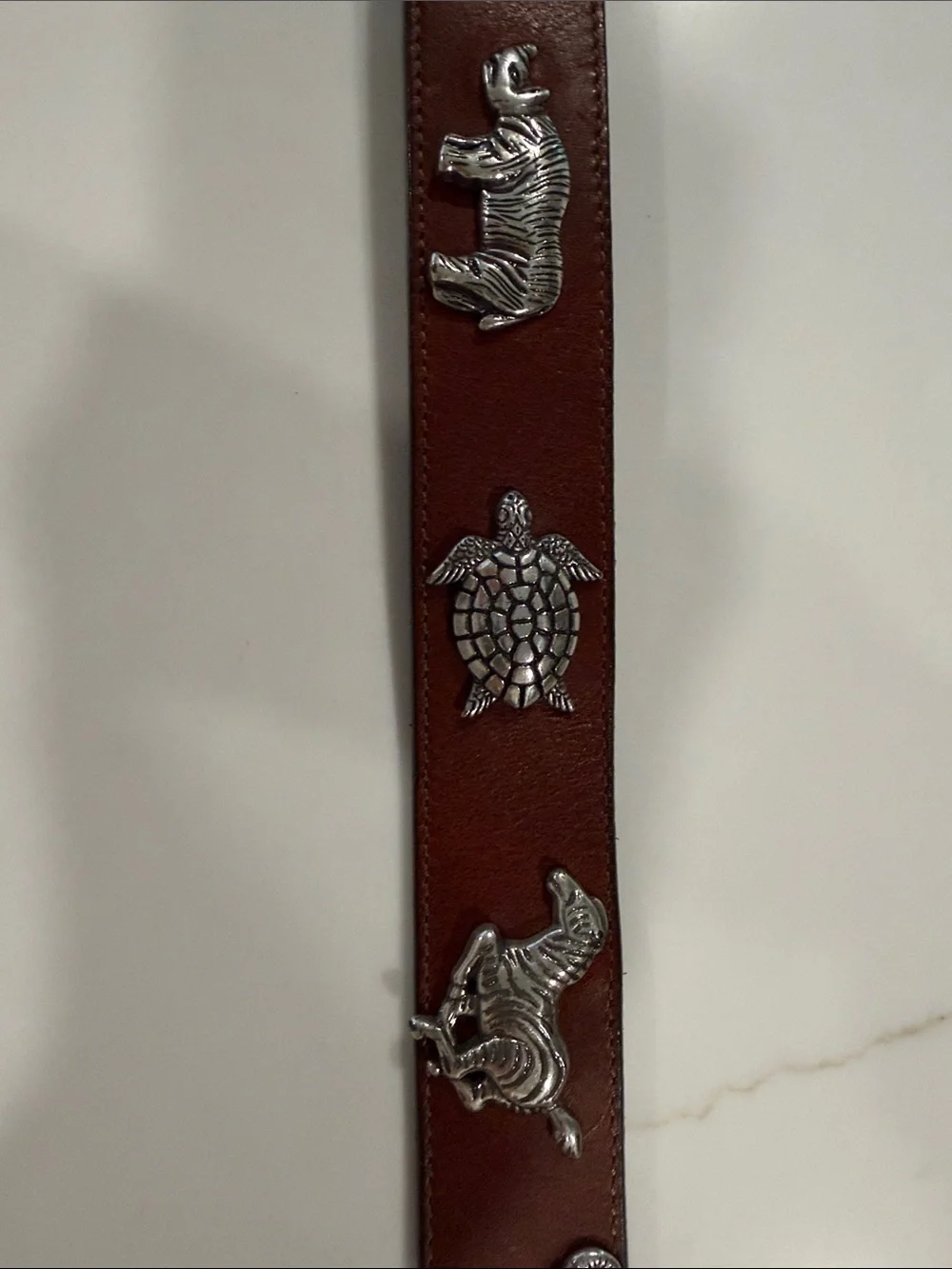 Vintage Brown Leather Brighton Belt with animals and Silver Buckle